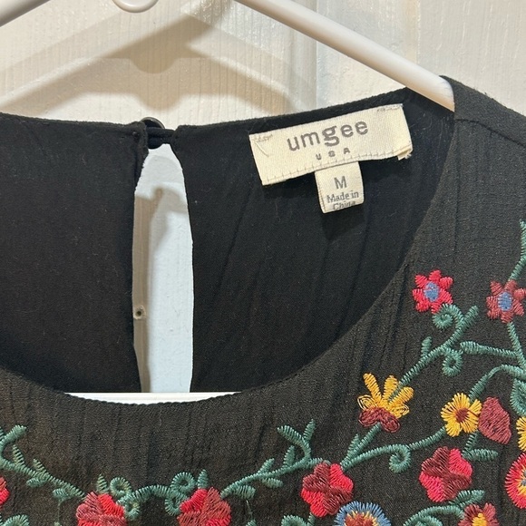 UMGEE Black Embroidered Tunic Dress Gauzy Boho Whimsy Goth Women Sz M - Picture 2 of 10